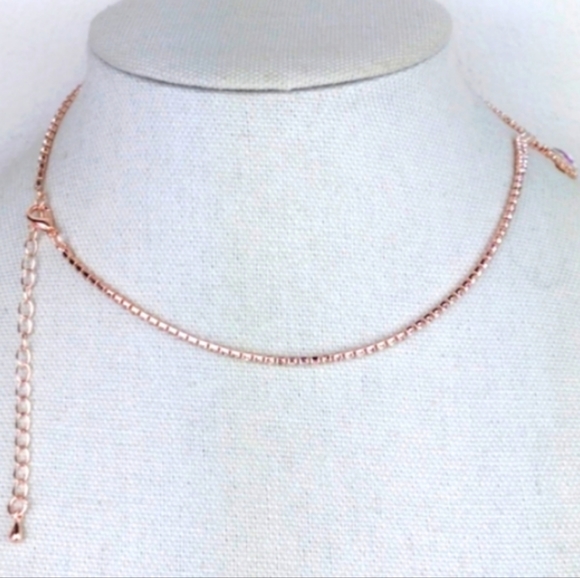Rose Gold-Tone Priness Style Rhinestone Studded Chain Necklace - Picture 6 of 9
